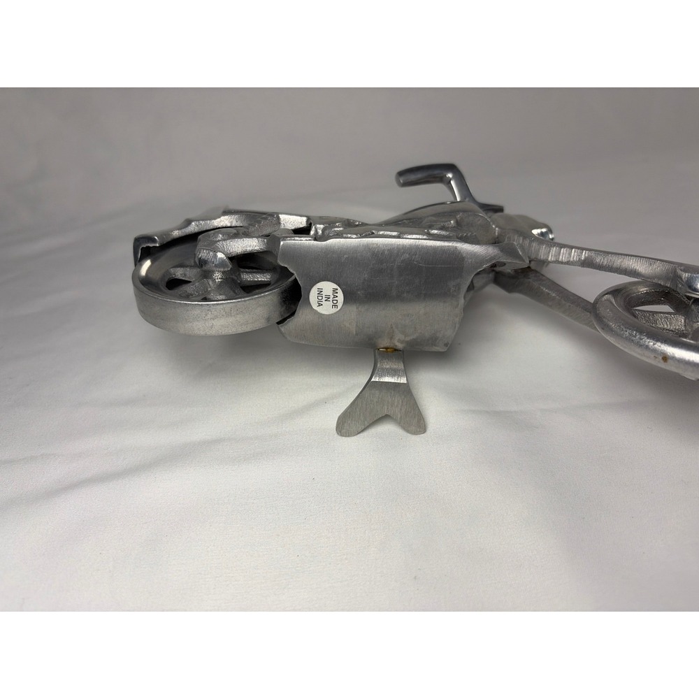 Vintage Cast Aluminum Motorcycle Chopper Figurine Silver Metal Bike Decor India - Picture 4 of 5